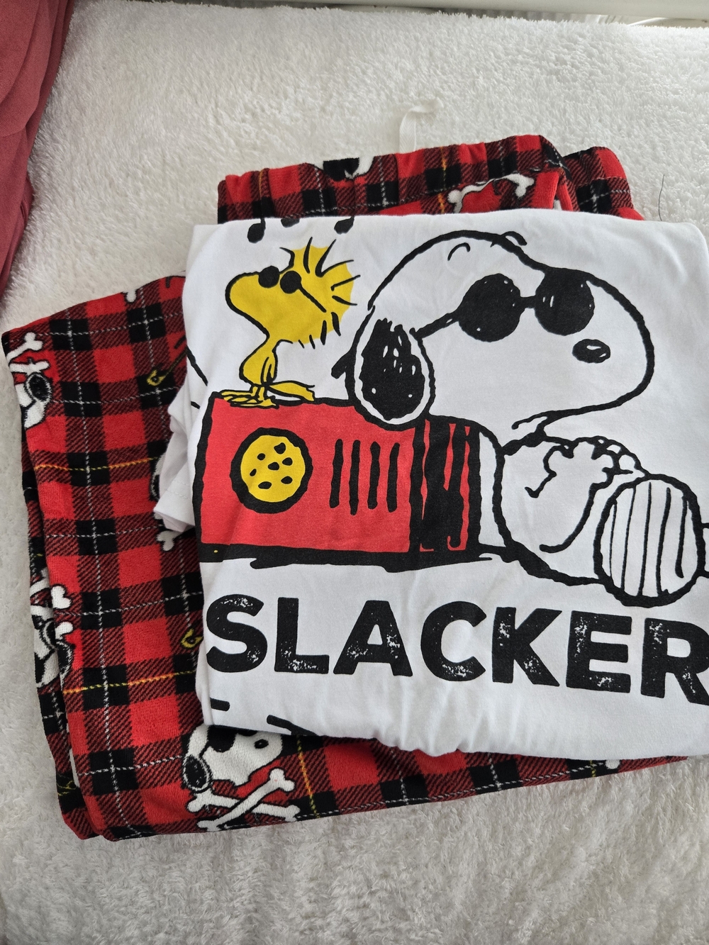 Peanuts Pajama Set - White Graphic Top & Red Plaid Pants